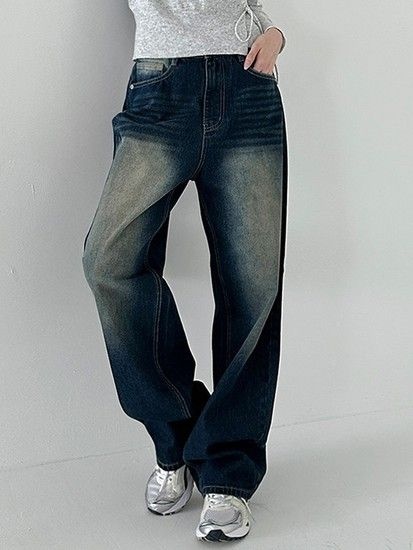 엠앤에스 워싱 빈티지 와이드 데님 팬츠