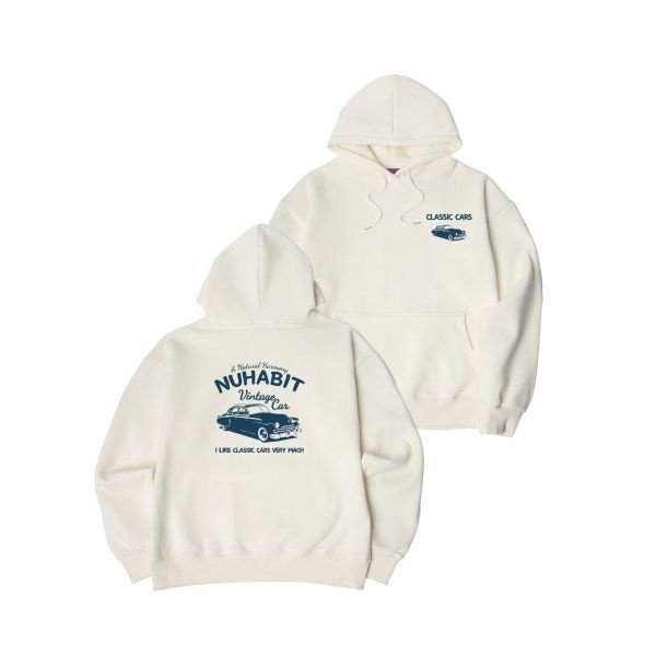 NUHABIT 뉴해빗기모후드티 커플 긴팔 오버핏 가을 겨울 아이보리 트레이닝복 캐주얼 티셔츠 RB475