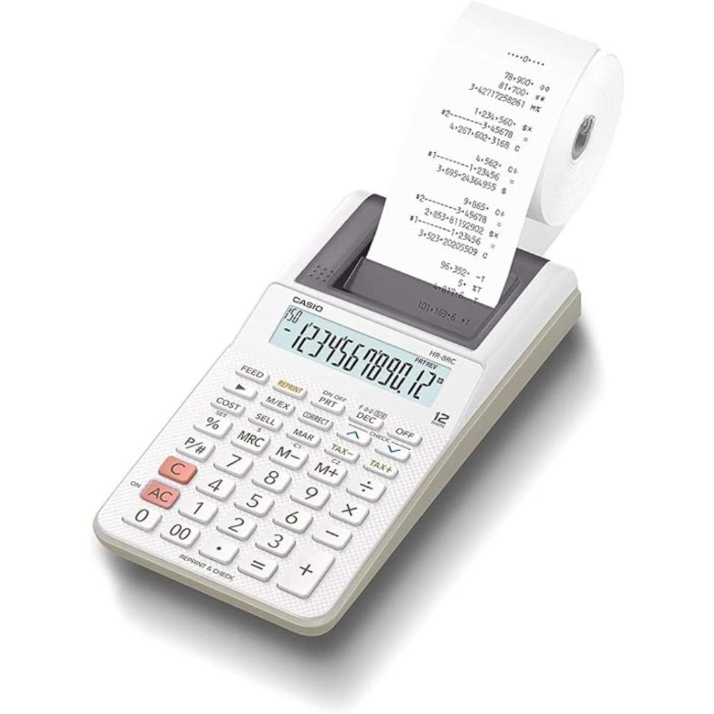 상세페이지 참조 [해외] 카시오 CASIO 인쇄 프린터 핸디 타입 계산기 HR-8RC-WE 화이트