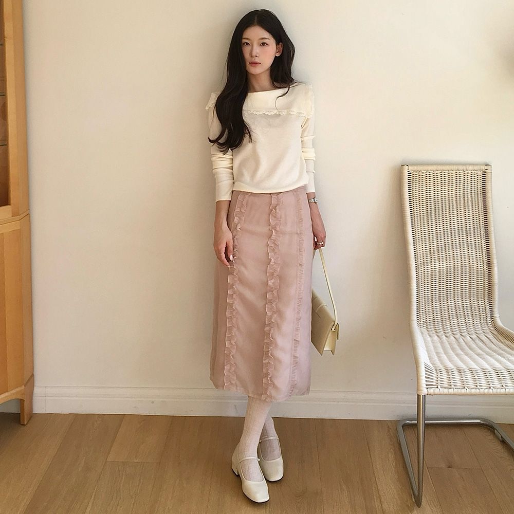 샤틴 소프트 로맨틱 프릴 쉬어 스커트_2컬러 S262B352
