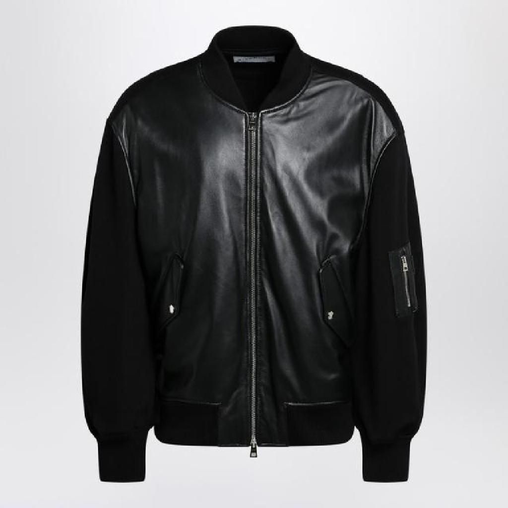 지방시 Black leather bomber jacket with wool sleeves BM01DF4YND/XL_GIV-001_..