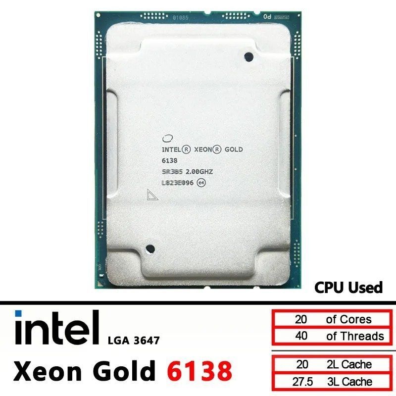 [해외] 인텔 제온 골드 6138 중고 2.0GHz 27.5MB 스마트 캐시 20코어 40스레드 125W LGA3647 CPU 프로세서