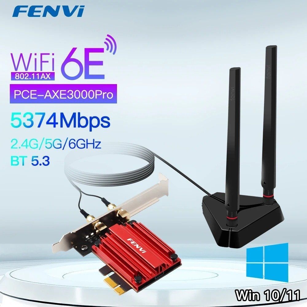 [해외] FENVI Wi-Fi 6E 5374Mbps AX210 Bluetooth5.3 802.11AX 2.4G/5G/6Ghz 무선 PCIE 어댑터 네트워크 WiFi 카드 지원 PC Win10/11