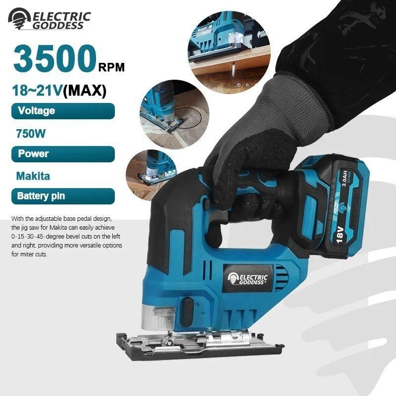 [해외] EG 3500RPM 무선 전기 곡선 톱 750W 충전식 지그 Makita 18V 배터리 용 목공 절단 전동 공구