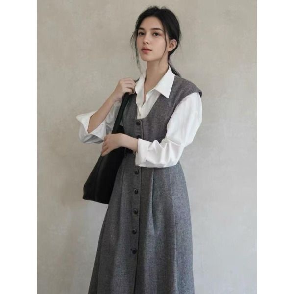 [비바로그][비바로그] 틸디 버튼 민소매 원피스