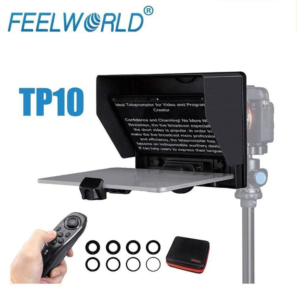 [해외] FEELWORLD TP10 iPad 태블릿 DSLR 카메라 스마트폰 촬영용 텔레프롬프터 iOS/Android 휴대용 접이식과 호환 가능