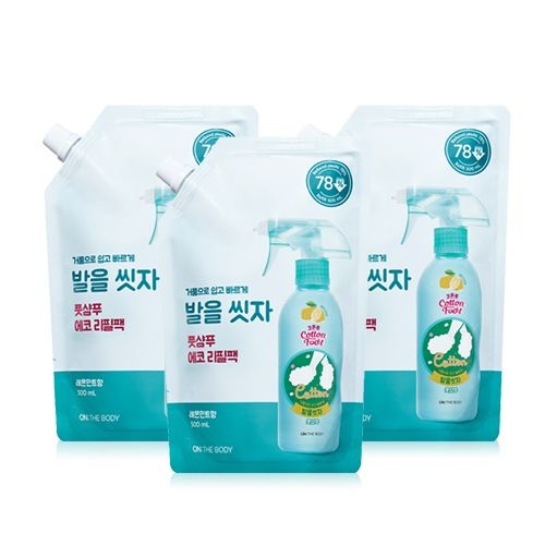 [온누리7%혜택]온더바디 코튼풋 발을씻자 풋샴푸 리필 레몬 500ml X 3개 (온더바디 코튼풋 발을씻자 풋샴푸 레몬 리필500ml 3개)