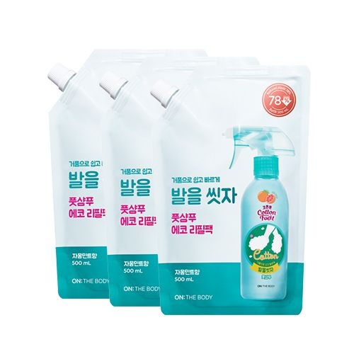 [온누리상품] 온더바디 코튼풋 발을씻자 풋샴푸 리필 자몽 500ml X 3개