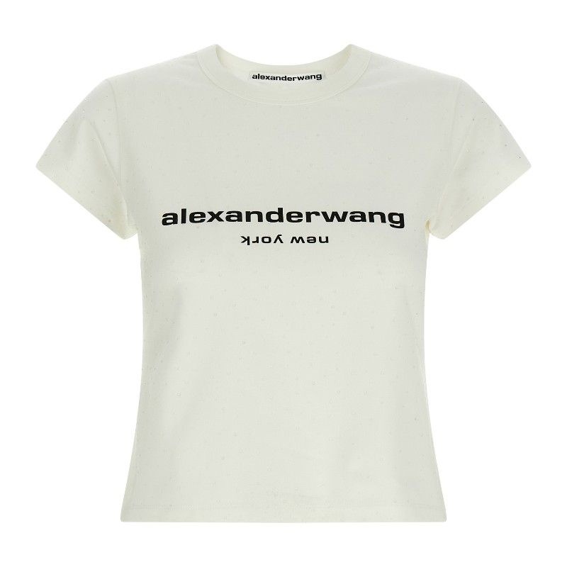 ALEXANDER WANG 알렉산더왕 로고 라이노스톤 아플리케 베이비 티셔츠 1CC2261292 100