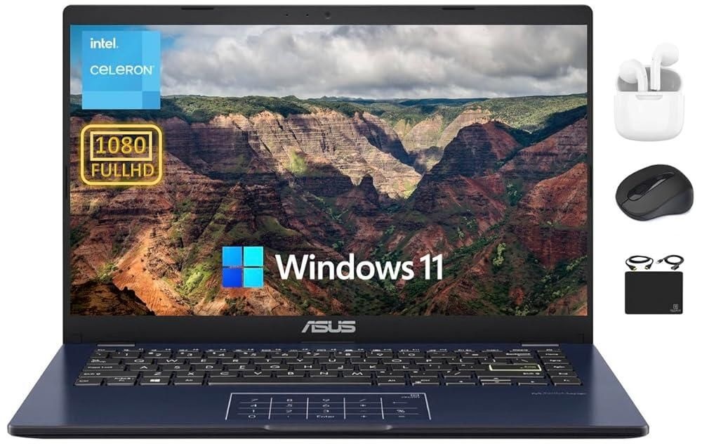 [에이수스][해외] ASUS 14인치 FHD 휴대용 고 노트북 2024 플래그십, 듀얼 코어 인텔 셀러론 N4500 프로세서, 4GB RAM, 128GB 스토리지 (64GB eMMC