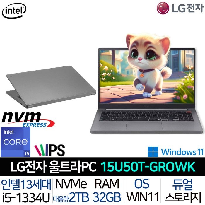 LG전자 LG전자 LG 울트라북 15U50T-GROWK_UP9 인텔 13세대 i5 윈도우11 FHD 학생용 인강용 싼 저렴한 사무용 대학생 가성비 노트북
