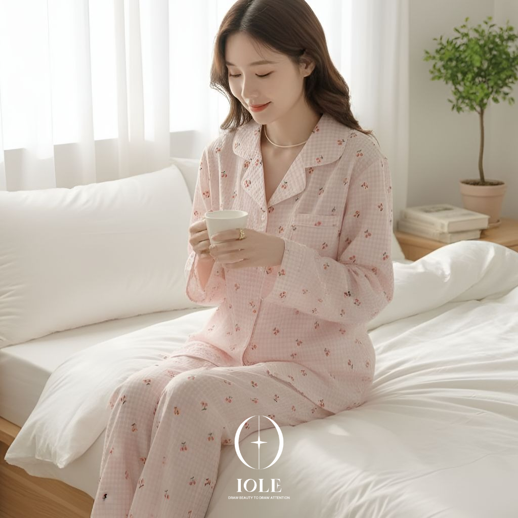 [투피스&로브] 체리가든 파스텔 체크 파자마 여성잠옷 가벼운 데일리 홈웨어 2컬러 구성