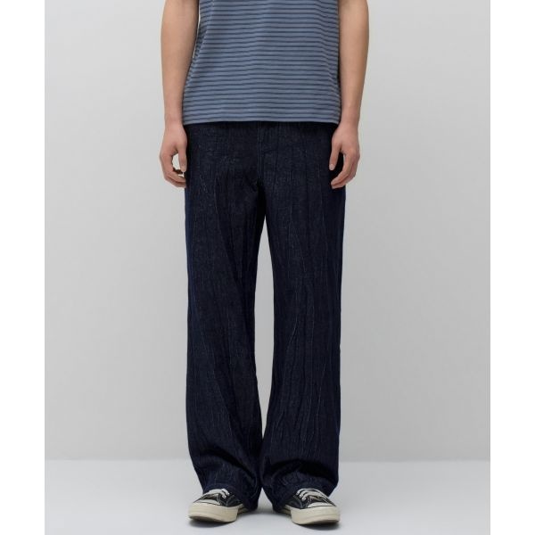 무신사 스탠다드 3월 11일 배송 크리즈 와이드 데님 팬츠 딥 인디고 MMFNP4D11-DI 483670