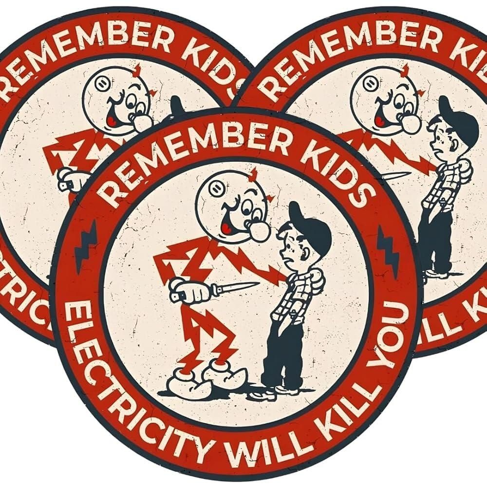 STICOASIS [해외] STICOASIS - Remember Kids ElectriCITY 시티 Will Kill You 스티커 비닐 데칼 3개 팩 [8.9x8.9cm(3.5x3.5인치), 전기 패널, 차단기 박스