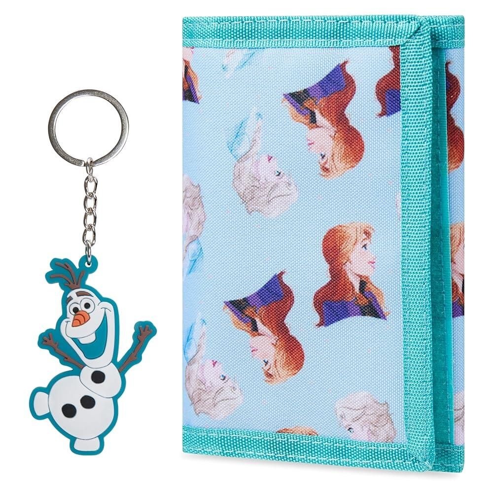 [해외] Disney STITCH 스티치 아동용 지갑 및 열쇠고리 선물 세트 귀여운 3단 지갑, 동전 카드 슬롯 키체인 포함, 블루 겨울왕