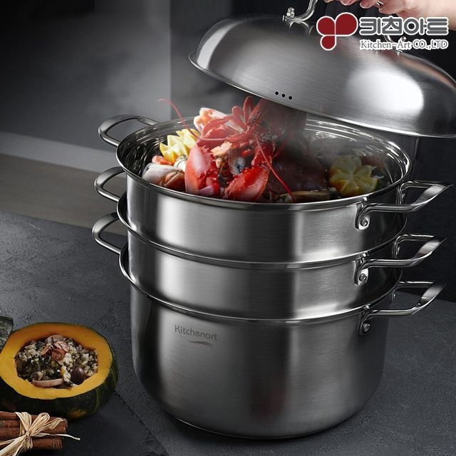 [오늘출발] 키친아트 올가 인덕션겸용 3단 찜솥 스팀냄비 32cm