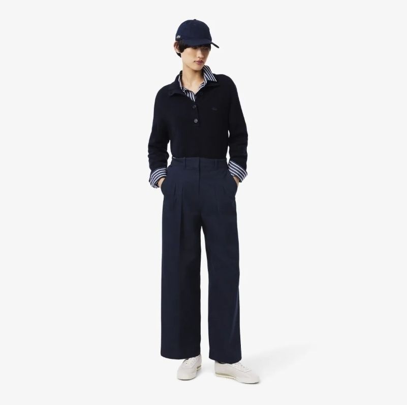 라코스테 LACOSTE 여성 25FW 와이드핏 치노 턱팬츠 HF2445-55N-166 HF2445-55N-166-EJS