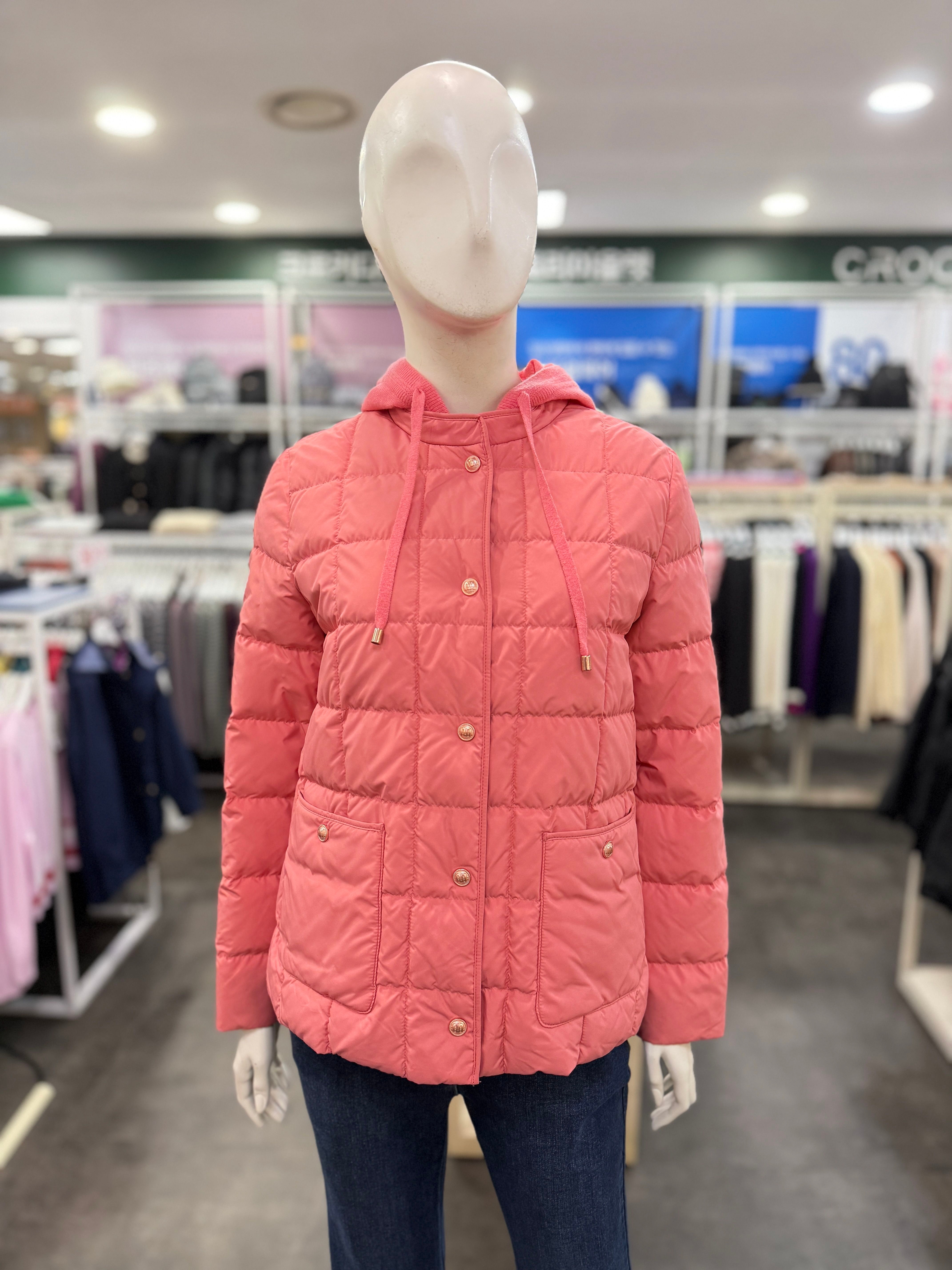 백화점 [크로커다일레이디] 탈부착 니트 후드 덕 다운 패딩 점퍼 코랄핑크 CLES-DW103 아울렛