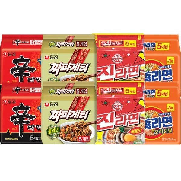 농심 봉지라면 혼합 40봉 신라면10봉+짜파게티10봉+진라면매운맛10봉+삼양라면10봉