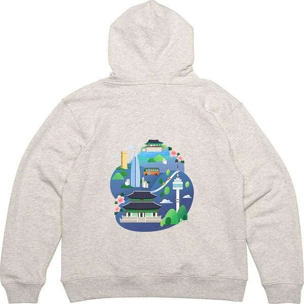 [하프클럽]헤비후드집업 뒷면 서울관광 남산 경복궁 그림 프린팅