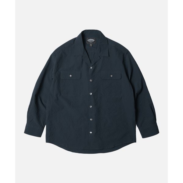 FRIZMWORKS [프리즘웍스] OPEN COLLAR SOLID SEERSUCKER SHIRT _ NAVY