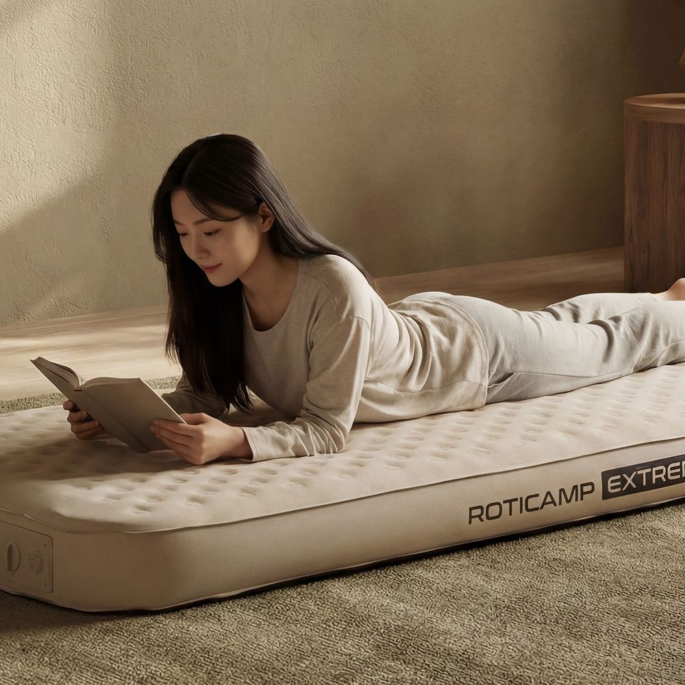 로티캠프  그레미움 프로 펌프내장형 캠핑 자충 에어매트 더블 탄 (132x200)