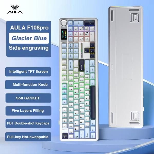 [해외] 기계식키보드 유무선 게이밍 AULA F108 Pro 기계식 키보드 트라이 모드 커스텀