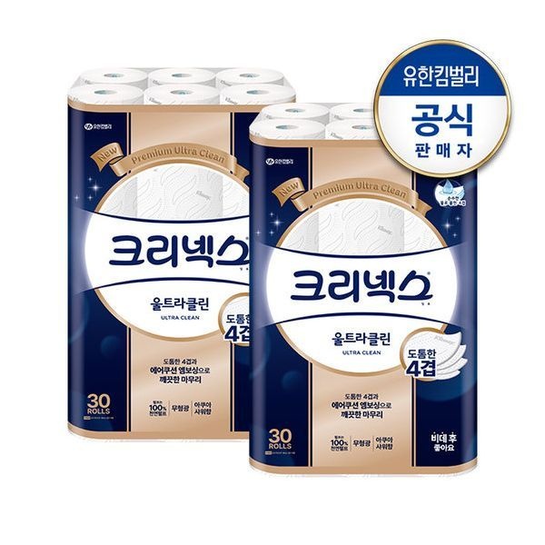 [크리넥스] 4겹 울트라클린 [25M-30롤]X2팩 531409
