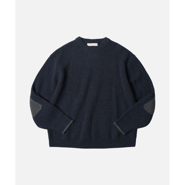 FRIZMWORKS [프리즘웍스] PATCH ROUND PULLOVER KNIT _ NAVY