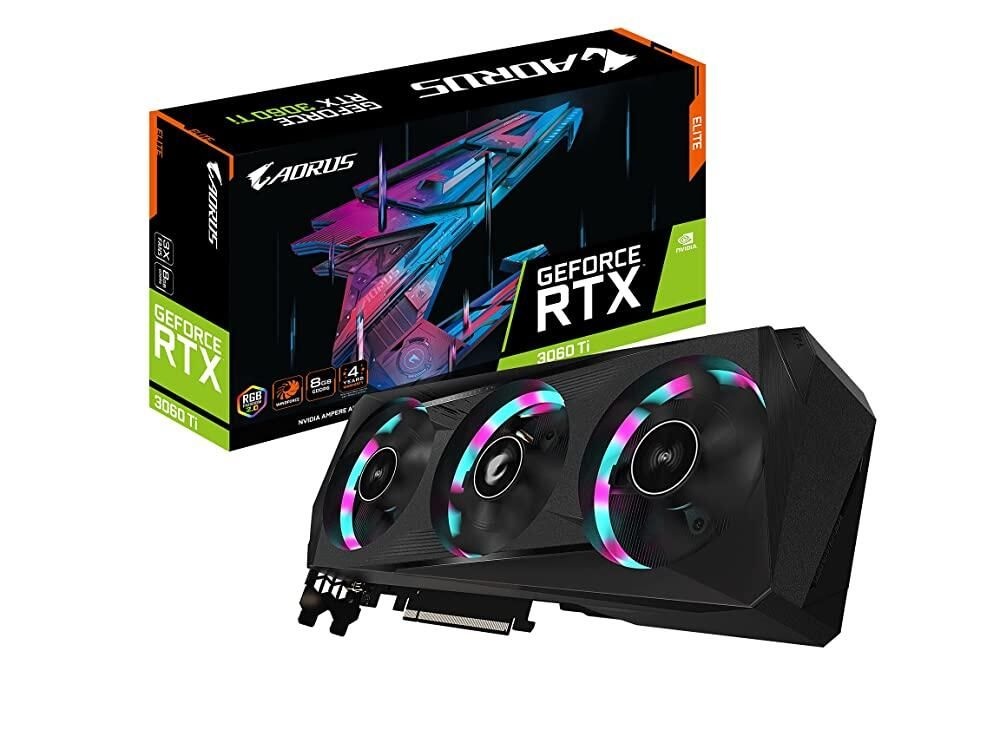 GIGABYTE AORUS GeForce RTX 3060 Ti Elite 8G (REV2.0) 그래픽 카드, 3X 윈드포스 팬, LHR, 8GB 256비트 GDDR6, GV-N306TAORUS E-8GD REV2.0 비