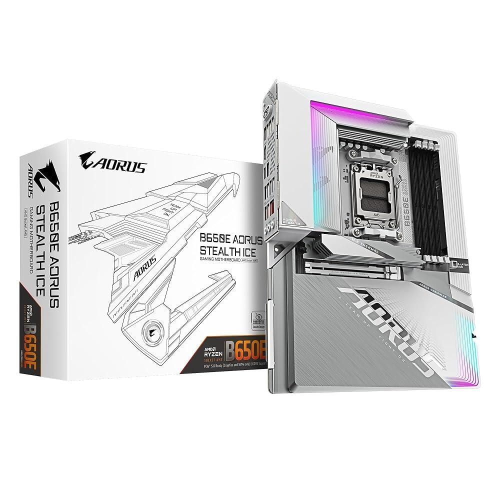 GIGABYTE B650E AORUS 스텔스 ICE 마더보드 - AMD 라이젠 9000 CPU 지원 12+2+2 페이즈 VRM- 최대 8000MHz DDR5(OC)- 1xPCIe 5.0 M2 + 3xPCIe