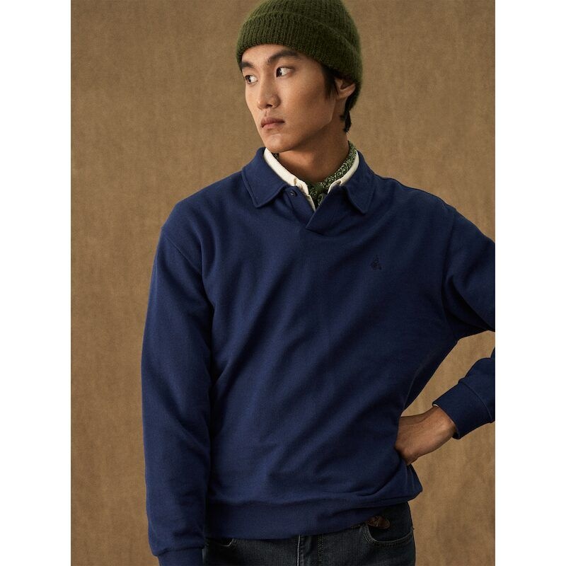 빈폴 MEN 캐시미어혼방 버튼 칼라넥 스웨트 셔츠 네이비 241612