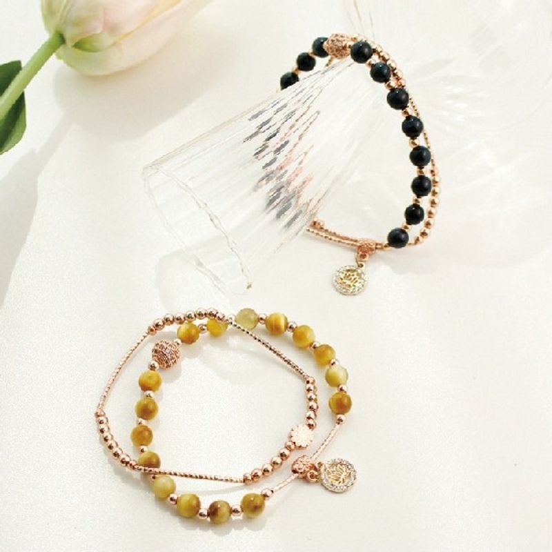 *[박씨상방]원석 연꽃 두줄 패션팔찌, 염주(흑마노,황마노)[33279110]