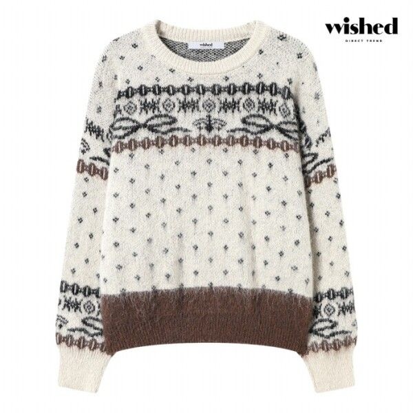 [위시드.] 페어아일 패턴 라운드넥 긴팔 니트 (WICDNT019)