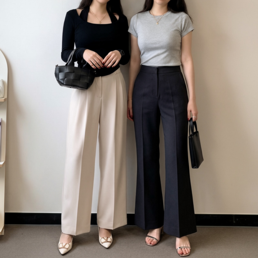 부츠컷슬랙스 세미와이드 일자팬츠 여성정장바지 스판 밴딩 기모