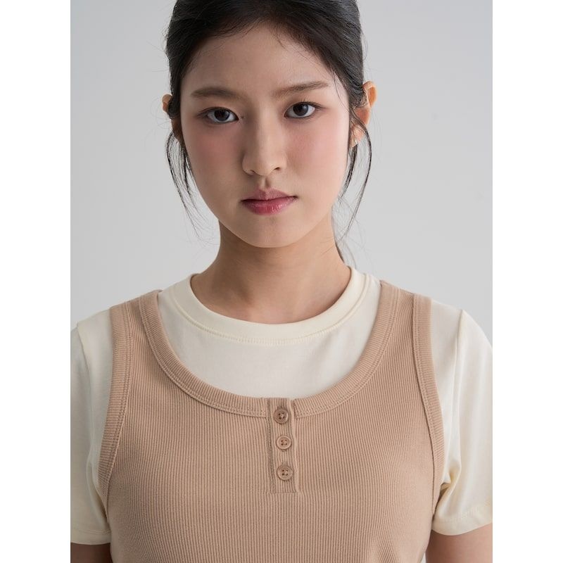 8 seconds 에잇세컨즈 골지 나시 레이어드 반소매 티셔츠 - 아이보리 1127955