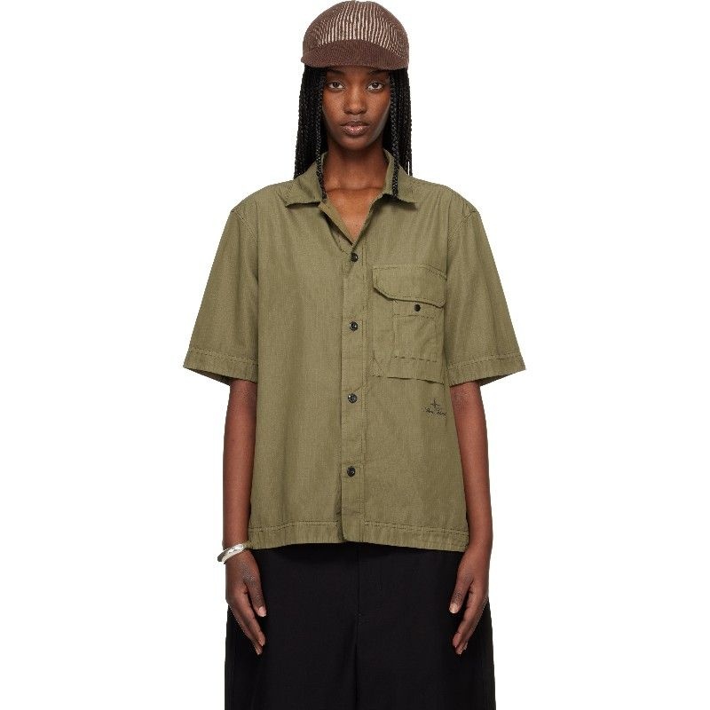 STONE ISLAND 스톤아일랜드 카키 1100026 코튼 나일론 마이크로 립스탑 셔츠 261828F10900