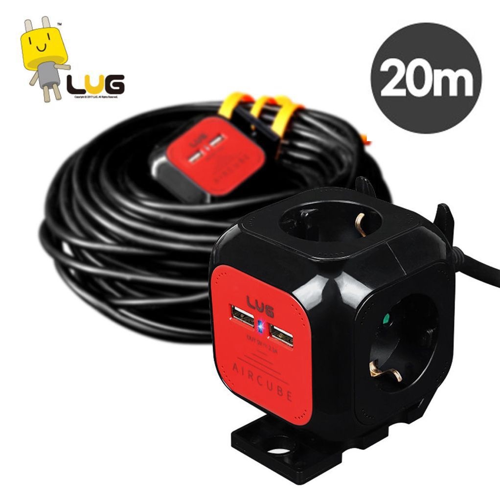 러그 멀티콘센트 연장선 4구 USB 2포트 20M 1.5SQ (블랙)
