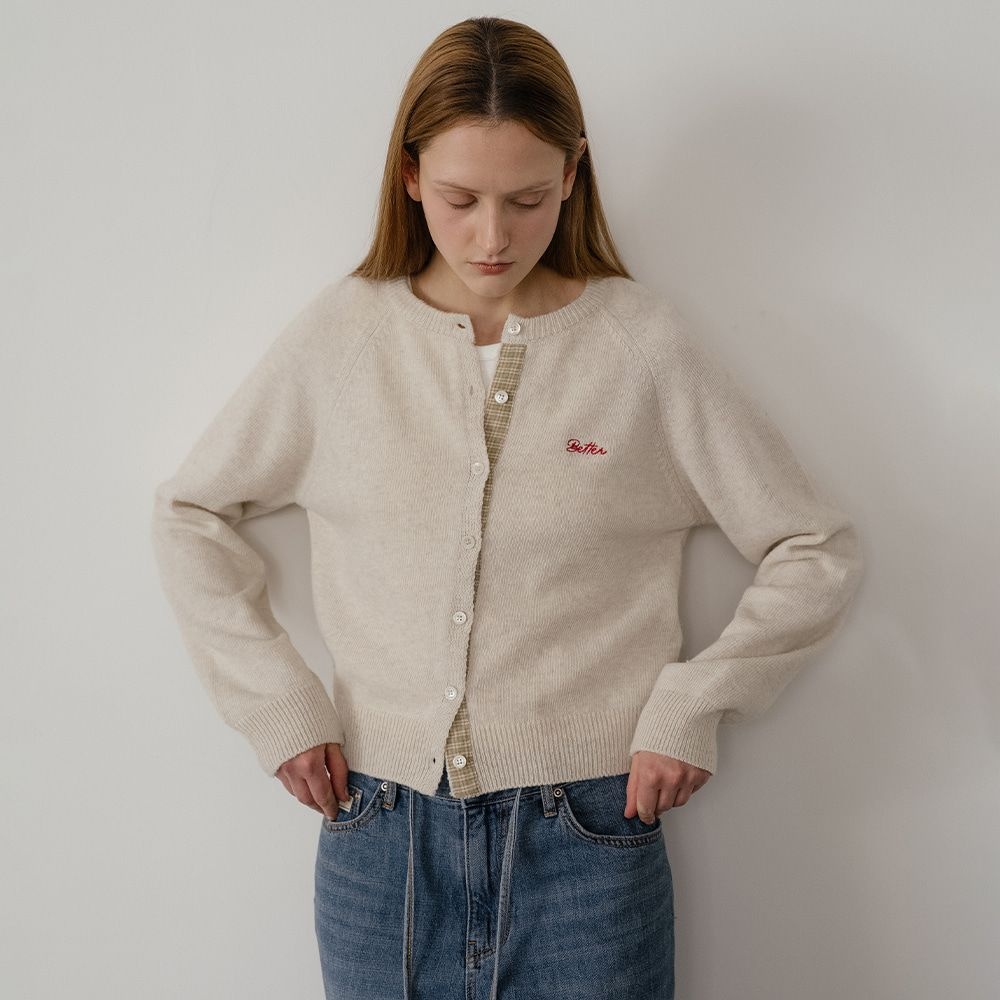 노운베러 Check pointed round cardigan [KNSS05CD03]_Light khaki