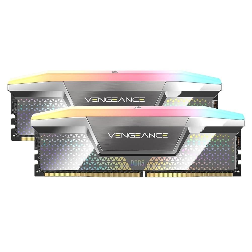Corsair [해외] CORSAIR Vengeance RGB DDR5 CUDIMM 48GB (2x24GB) 8000MHz CL38-50-50-128 1.4V 인텔 XMP 데스크탑 컴퓨터 메모리 - 실버 (CMHC48GX5M2X8000C38)