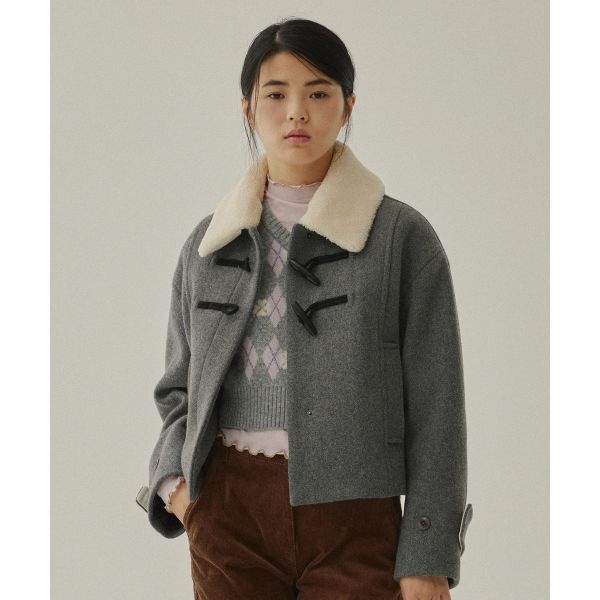 커버낫 WOMAN 우먼 크롭 시어링 카라 더플 코트 Charcoal CO2404CT71CH 948092