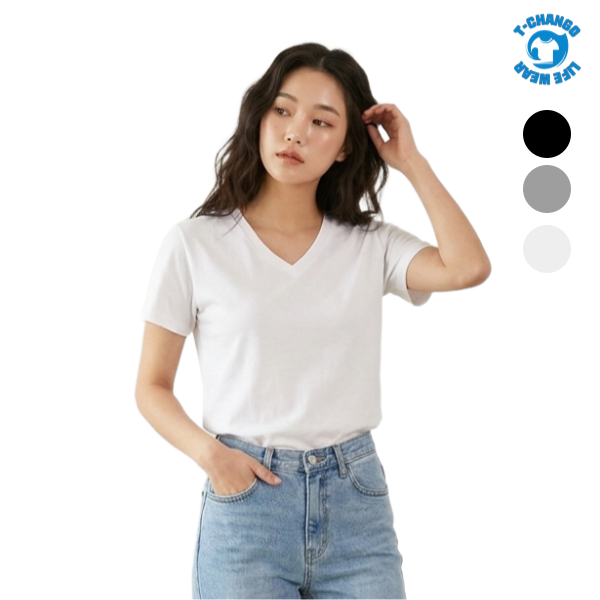 30수 순면 남녀공용 브이넥 반팔티셔츠 무지 데일리 단체티 유니폼 회사 학교 행사 이너티