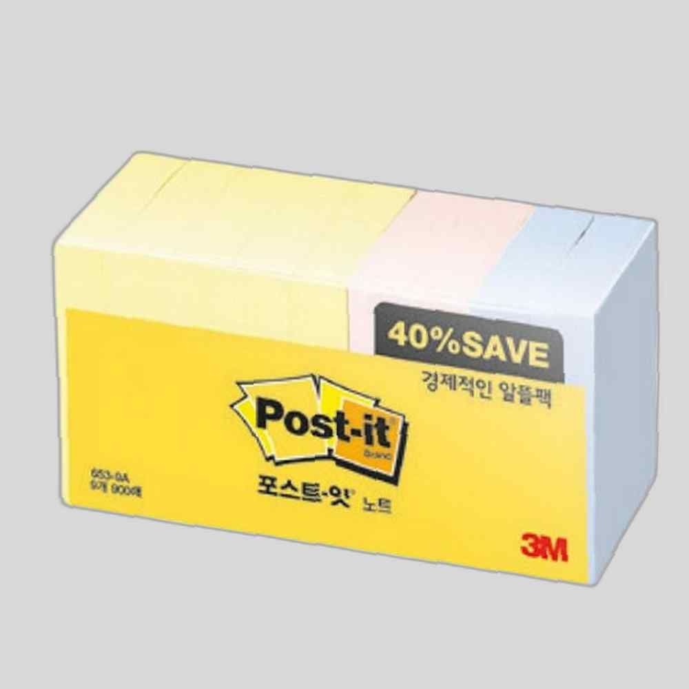 포스트잇알뜰팩 653-9A(51x38mm 노(5) 블(2) 핑(2)) 노트 메모 점착 포스트 수업 필기 사무 오피스 문구 종이