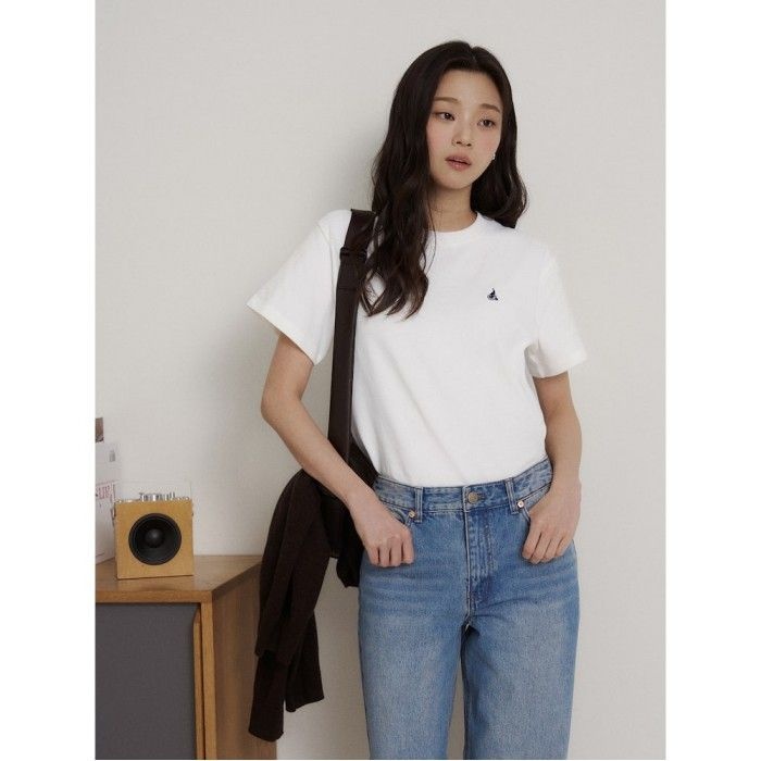 코튼 오버핏 반소매 티셔츠 화이트 BF6242C901