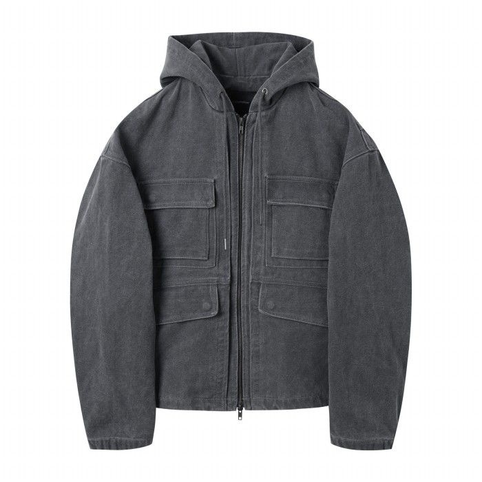 Grey Cotton Dyed Hood Jacket_CWUAM25383GYD