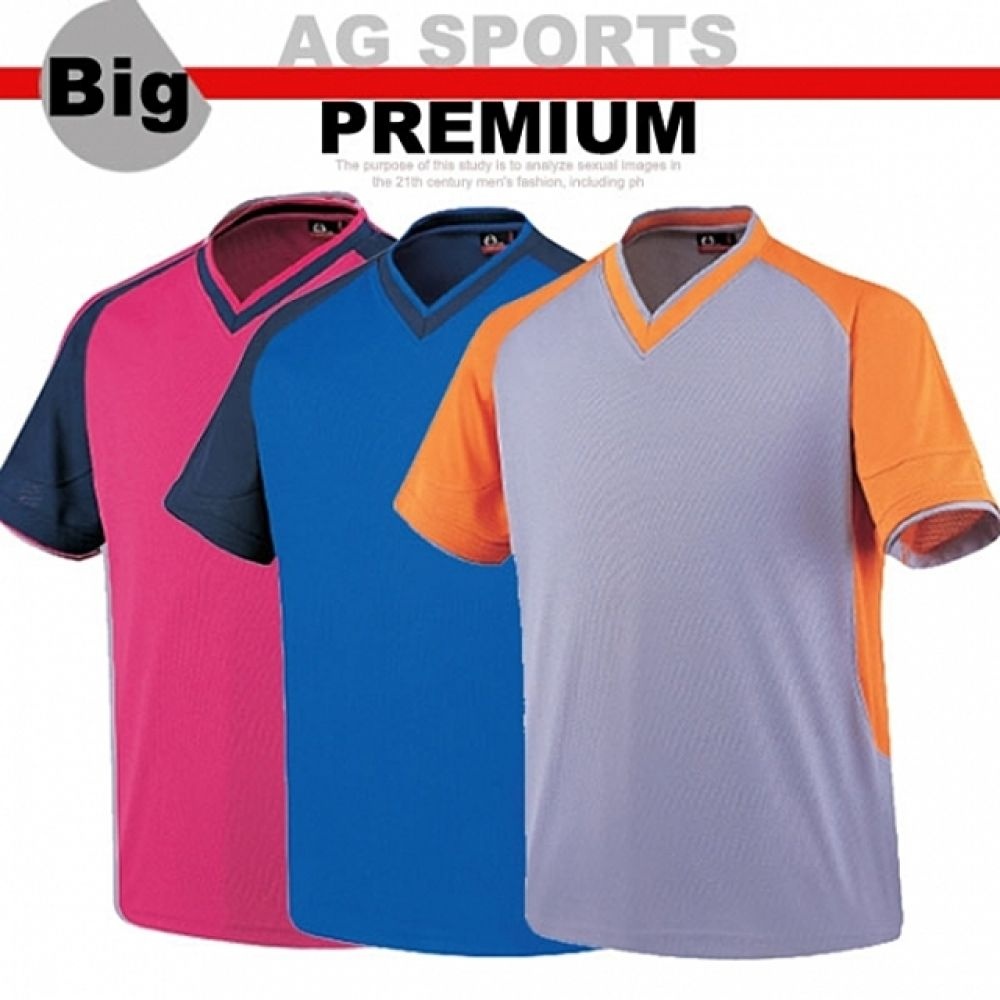 AG CLUB AG 빅사이즈 배색 V넥 티 단체티 MC315