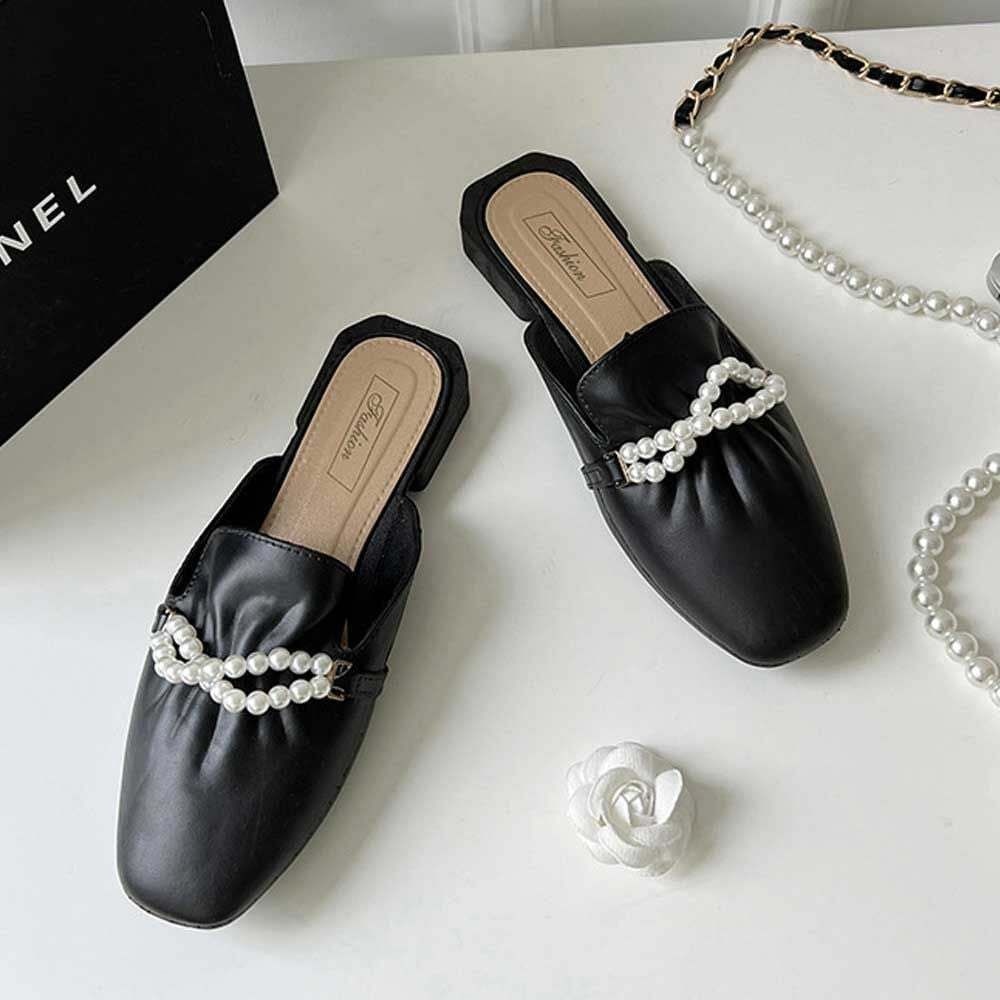 [패션플러스][오너클랜]인기상품 여자 출근 룩 직장인 진주 블로퍼 뮬 슬리퍼 코디 [WE673DB_260311]