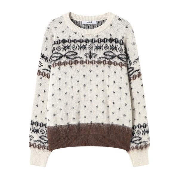 [위시드] 페어아일 패턴 라운드넥 긴팔 니트 (WICDNT019)