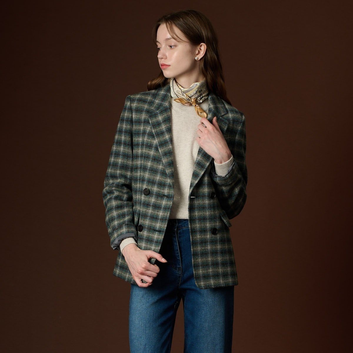 BCBG BCBG 빅체크 더블 자켓 B3W9J107 977809