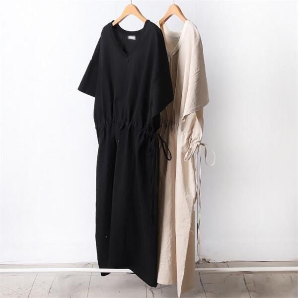 [강물처럼] 빅사이즈사랑해요 D938L206 셔링마끈브이넥원피스 RA (8704167A)